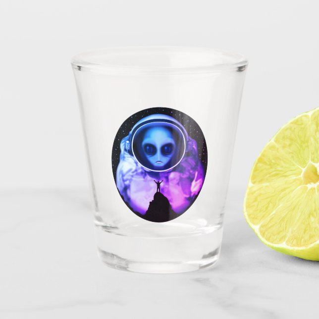 Retro Alien Astronaut Shot Glass (Front)