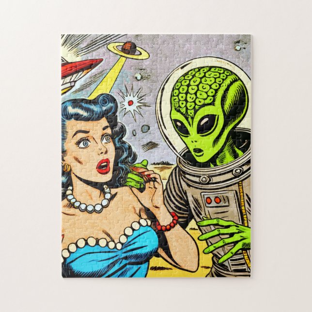 Retro Alien Science Fiction Comics Jigsaw Puzzle (Vertical)