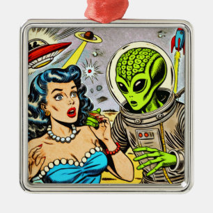 Retro Alien Science Fiction Comics Metal Tree Decoration