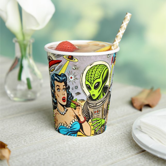 Retro Alien Science Fiction Comics Paper Cups (Insitu)