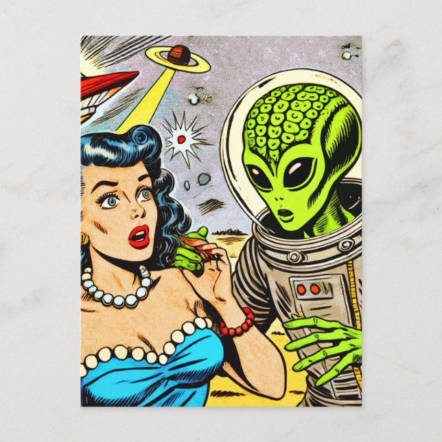 Retro Alien Science Fiction Comics Postcard (Front)