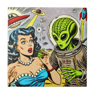 Retro Alien Science Fiction Comics Tile