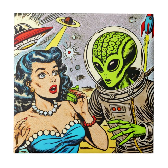 Retro Alien Science Fiction Comics Tile (Front)