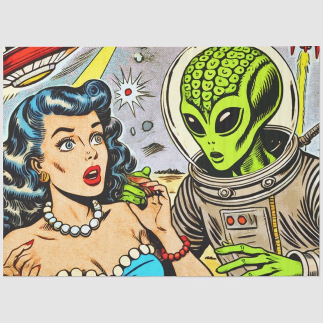 Retro Alien Science Fiction Comics Tissue Paper (Front)