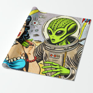 Retro Alien Science Fiction Comics Wrapping Paper