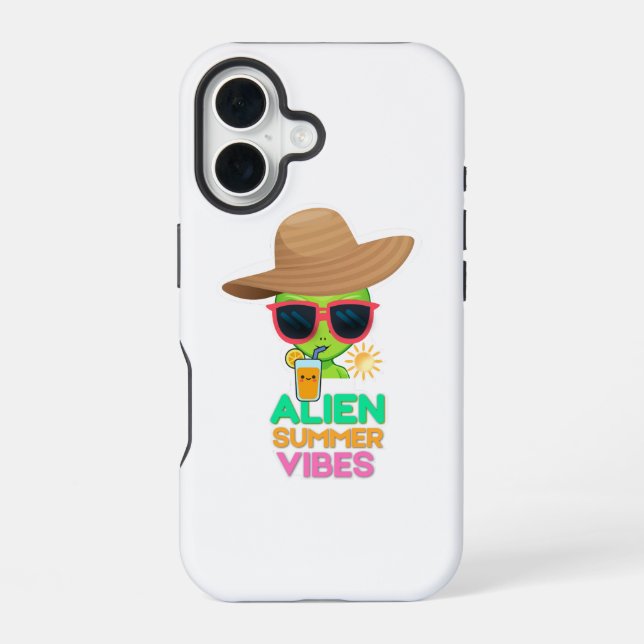 Retro Alien Summer Beach Vibes iPhone 16 Case (Back)