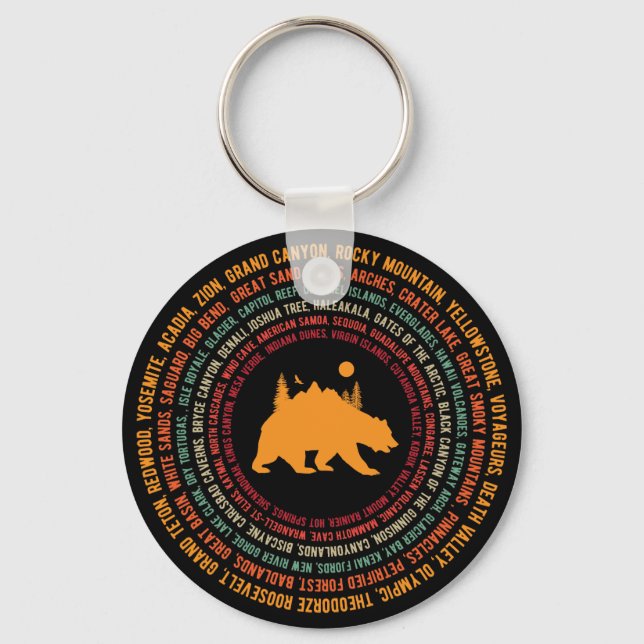 Retro All 63 US National Parks Key Ring (Front)