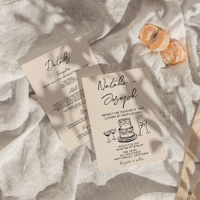 Retro All In One Hand Drawn Written Quirky Wedding Invitation (Creator Uploaded)