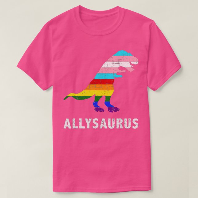 Retro Allysaurus Dinosaur Rainbow LGBT Trans Gay L T-Shirt (Design Front)