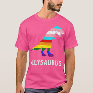 Retro Allysaurus Dinosaur Rainbow LGBT Trans Gay L T-Shirt