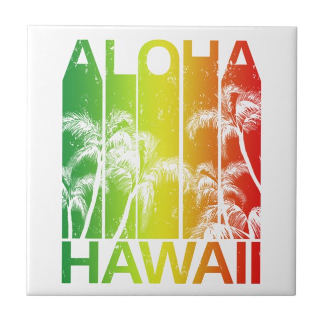 Retro Aloha Hawaii Islands Tile (Front)
