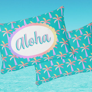 Retro Aloha Personalized Pastel Palms Decorative Cushion