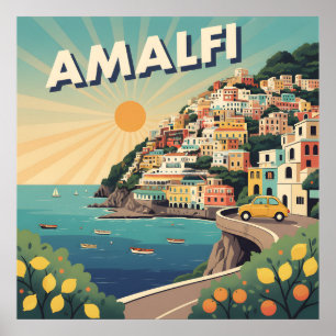 Retro Amalfi Coast : Mid-Century Travel Poster
