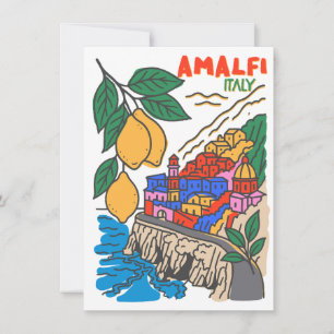 Retro Amalfi Italy Mediterranean Art Handdrawn Invitation