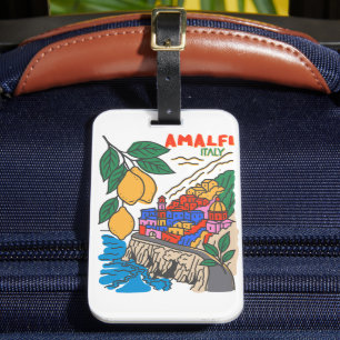 Retro Amalfi Italy Mediterranean Art Handdrawn Luggage Tag