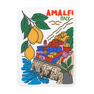 Retro Amalfi Italy Mediterranean Art Handdrawn Magnet