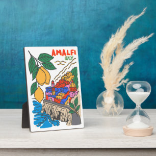 Retro Amalfi Italy Mediterranean Art Handdrawn  Plaque