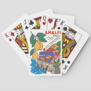 Retro Amalfi Italy Mediterranean Art Handdrawn Playing Cards