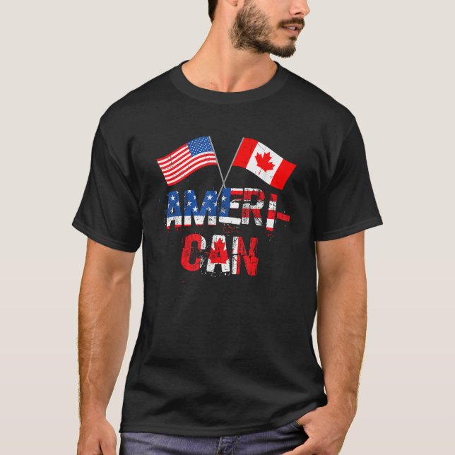 Retro Ameri Can Canada USA Flag Patriotic Canadian T-Shirt (Front)