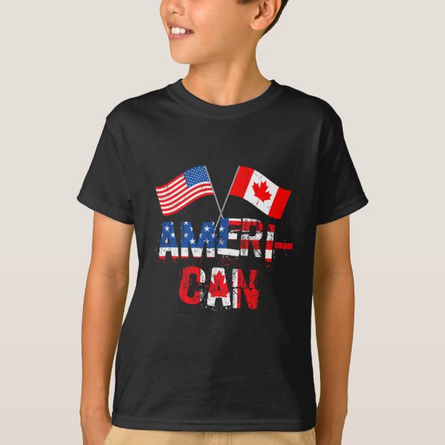 Retro Ameri-can Canada Usa Flag Patriotic Canadian T-Shirt (Front)