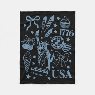 Retro America Coquette Preppy 4th Of July Girly Me Fleece Blanket