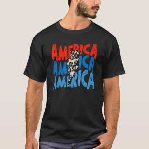 Retro America Leopard Lightning Bolt Patriotic 4th T-Shirt