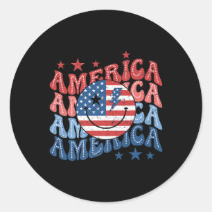 Retro America Smile Face American Flag Patriotic 4 Classic Round Sticker