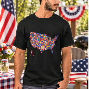 Retro America USA Map 4th of July T-Shirt