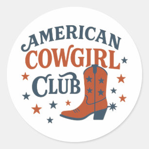 Retro American Cowgirl Club Patriotic Classic Round Sticker
