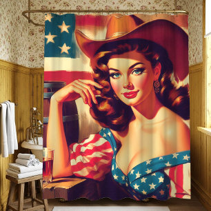 Retro American Cowgirl Pinup Shower Curtain