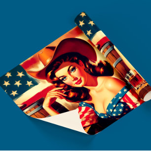Retro American Cowgirl Pinup Wrapping Paper
