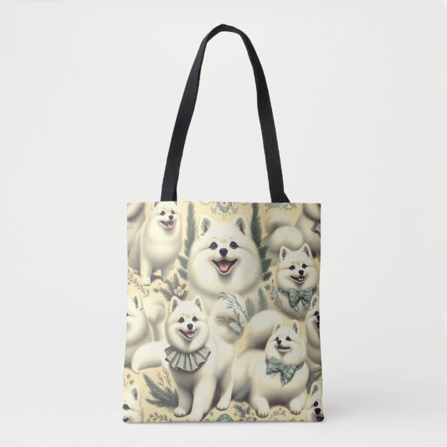 Retro American Eskimo Illustration Tote Bag (Front)