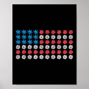 Retro American Flag 4th Of July Patriotic Daisy Fl Poster