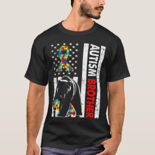 Retro American Flag Autism Brother Bear Awareness T-Shirt