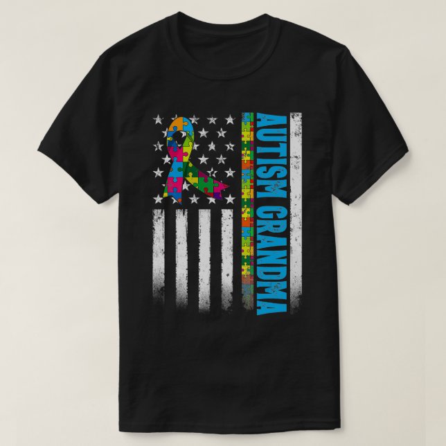 Retro American Flag Autism Grandma Awareness Autis T-Shirt (Design Front)