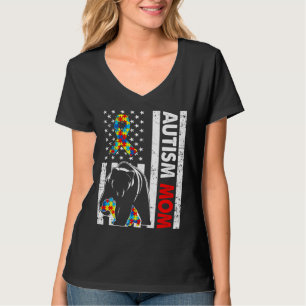 Retro American Flag Autism Mum Bear Awareness Fami T-Shirt