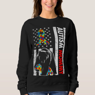 Retro American Flag Autism Mummy Bear Awareness Fa Sweatshirt