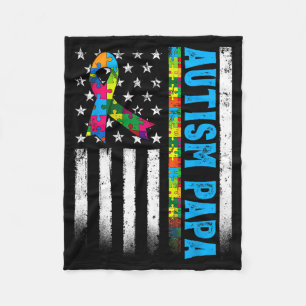 Retro American Flag Autism Papa Survivor Design Fleece Blanket