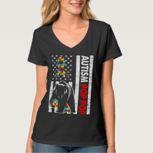 Retro American Flag Autism Pop Pop Bear Awareness T-Shirt