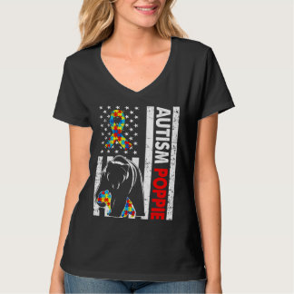 Retro American Flag Autism Poppie Bear Awareness F T-Shirt