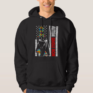 Retro American Flag Autism Single Mum Bear Awarene Hoodie