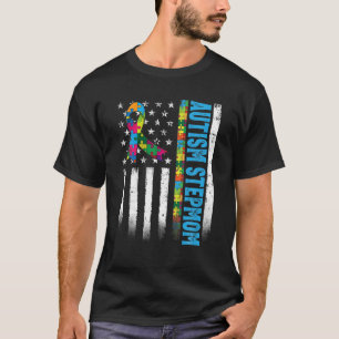 Retro American Flag Autism Stepmom Awareness Autis T-Shirt