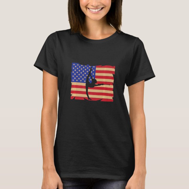 Retro American Flag Baton Twirling Twirler Majoret T-Shirt (Front)