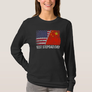Retro American Flag China Flag Best Stepdad Ever F T-Shirt