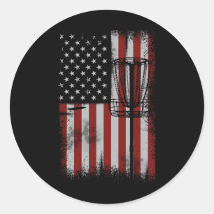Retro American Flag Disc Golf Gift For Men Disc Go Classic Round Sticker