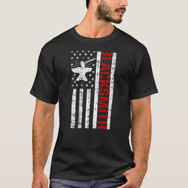 Retro American Flag Forged Knife Blacksmith Flag T-Shirt (Front)