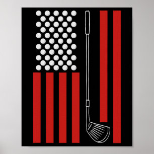 Retro American Flag Golf Gift For Golfer Funny Gol Poster