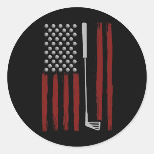 Retro American Flag Golf Golfer Funny Golf Club Go Classic Round Sticker