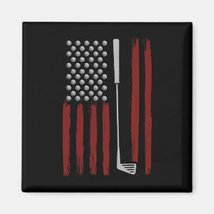 Retro American Flag Golf Golfer Funny Golf Club Go Magnet