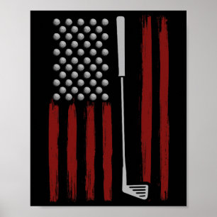 Retro American Flag Golf Golfer Funny Golf Club Go Poster